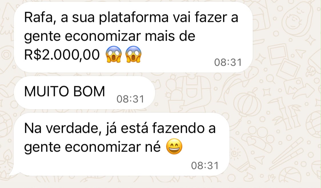 Mensagem da Thais dizendo que vai economizar mais de R$2.000